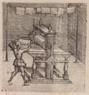 Bachot's rolling press woodcut
