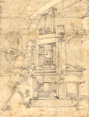Josse Bade Ascensius 1506 printing press drawing