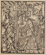 Theodoricus I de Borne 1514 printing press drawing