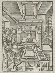 Josse Bade Ascensius's 1521 printing press drawing